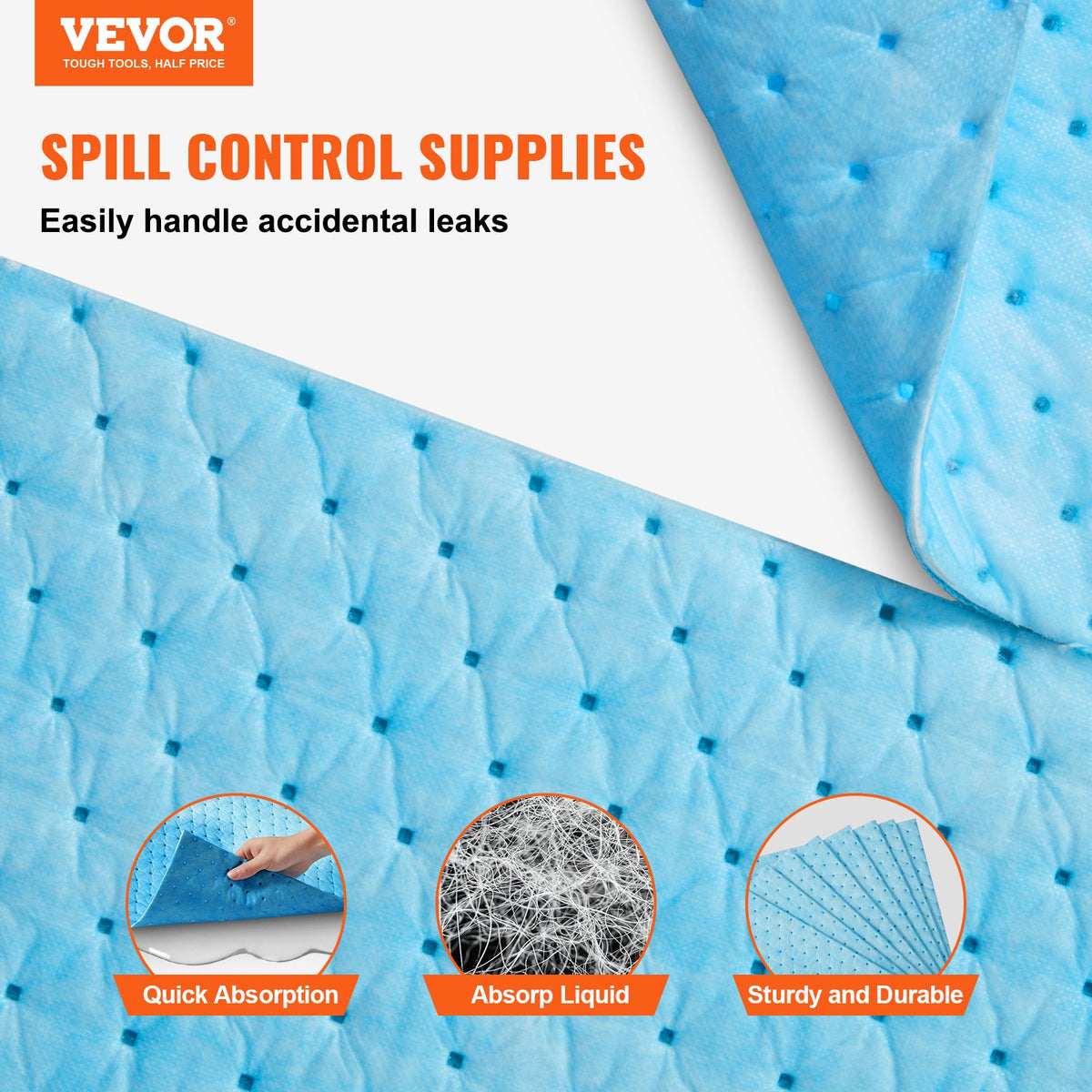 VEVOR Spill Absorbent Pads, Water Absorbing Mat Pad in Dispenser Box, 6 Gal Capacity, 15" L x19" W Polypropylene Absorbent Pad for Water, 30 pcs per Box - FYCKZYPXSXXSJ71XHV0 - view 3