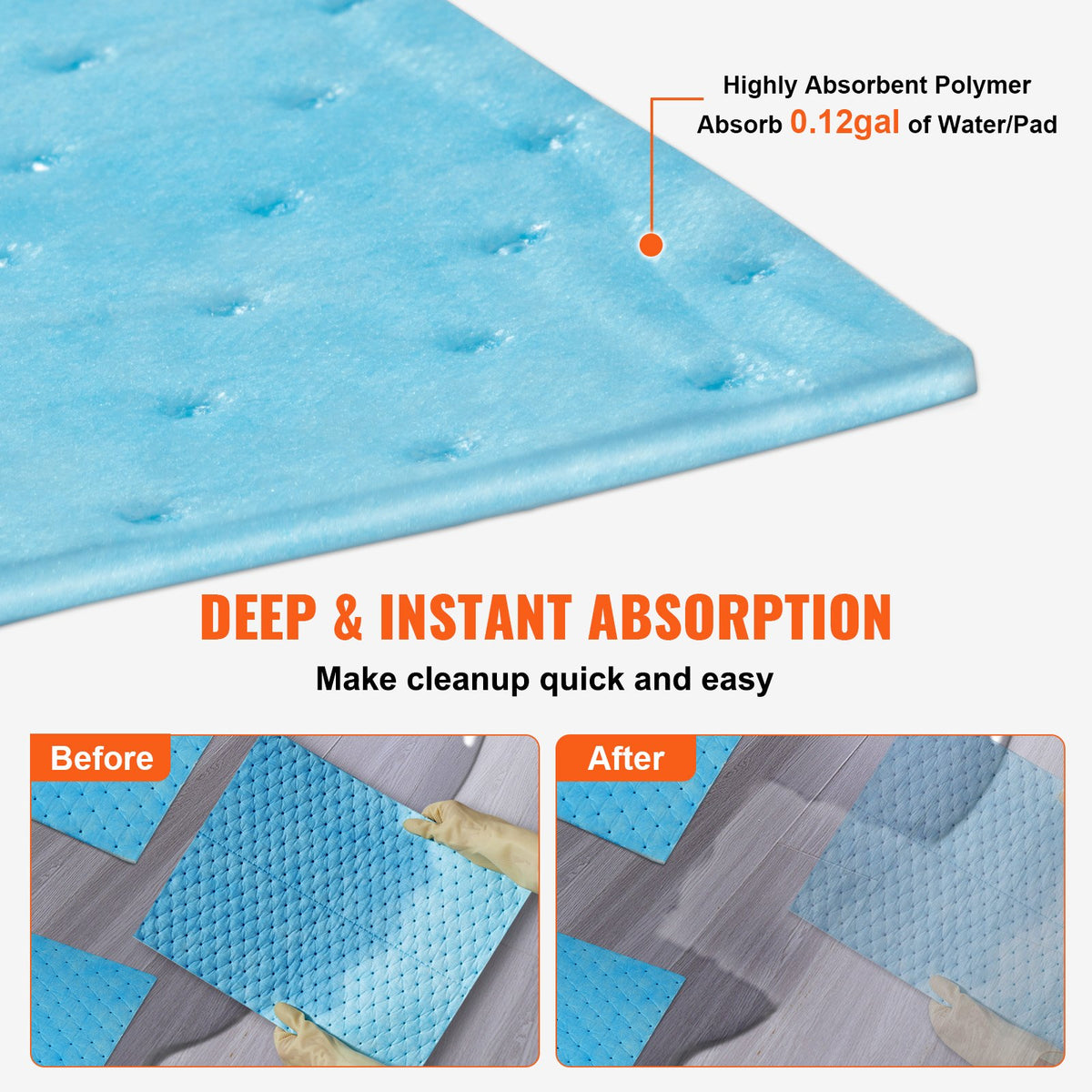 VEVOR Spill Absorbent Pads, Water Absorbing Mat Pad in Dispenser Box, 6 Gal Capacity, 15" L x19" W Polypropylene Absorbent Pad for Water, 30 pcs per Box - FYCKZYPXSXXSJ71XHV0 - view 4