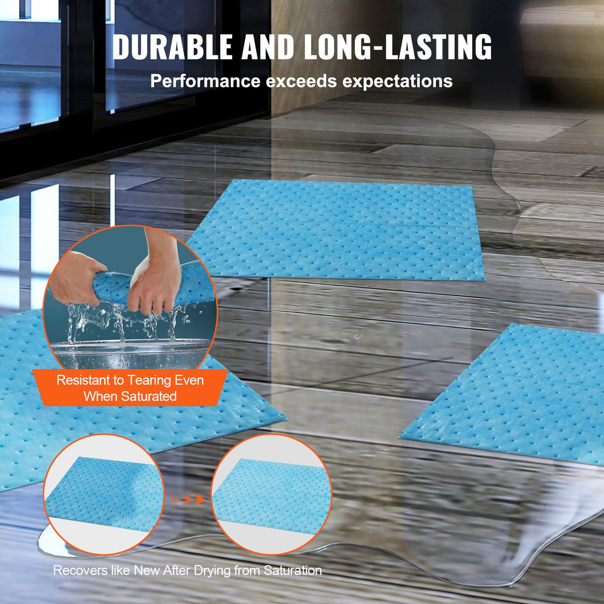 VEVOR Spill Absorbent Pads, Water Absorbing Mat Pad in Dispenser Box, 6 Gal Capacity, 15" L x19" W Polypropylene Absorbent Pad for Water, 30 pcs per Box - FYCKZYPXSXXSJ71XHV0 - view 6