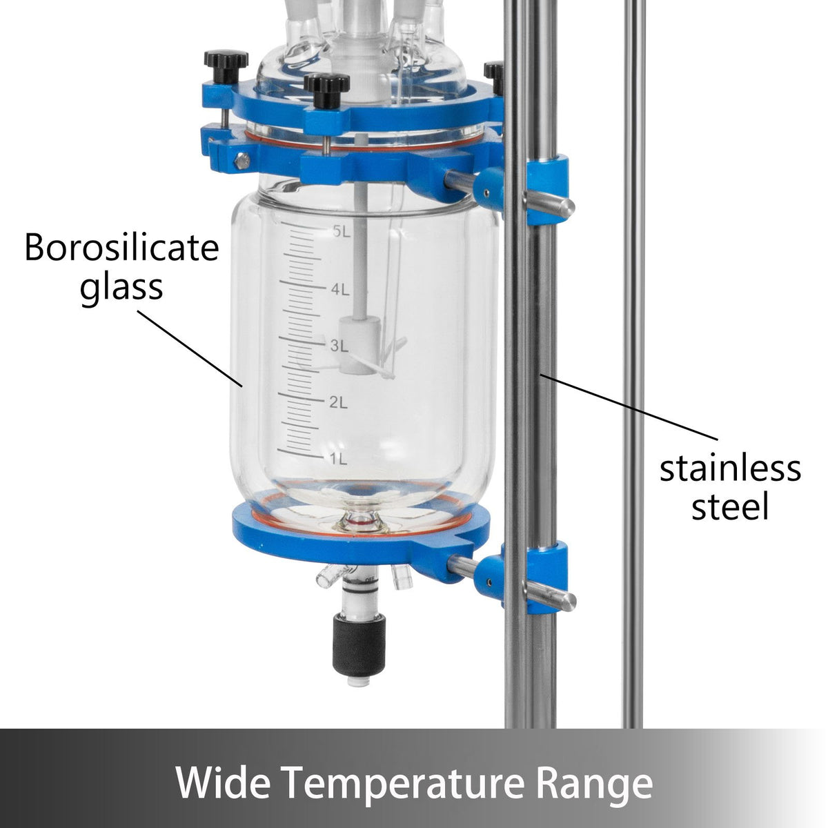 VEVOR Jacketed Reactor 5L Laboratory Glass Reactor, Jacketed Glass Reactor, Chemical Reaction Vessel, Lab Jacketed Reactor, Reaction Vessel Chemistry, With Digital Display, For Reaction Distillation - FYF5LGPG000000001V1 - view 2