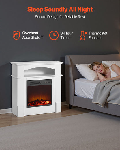VEVOR 33 inch Freestanding Fireplaces, 1500W 5120BTU Fake Electric Fireplace Stove Heater with Mantel, Overheating Protection, Adjustable Flames,Timer, Remote, for Living Room,Bedroom,White - FZBL32INCHBS6L213001V1 - view 7