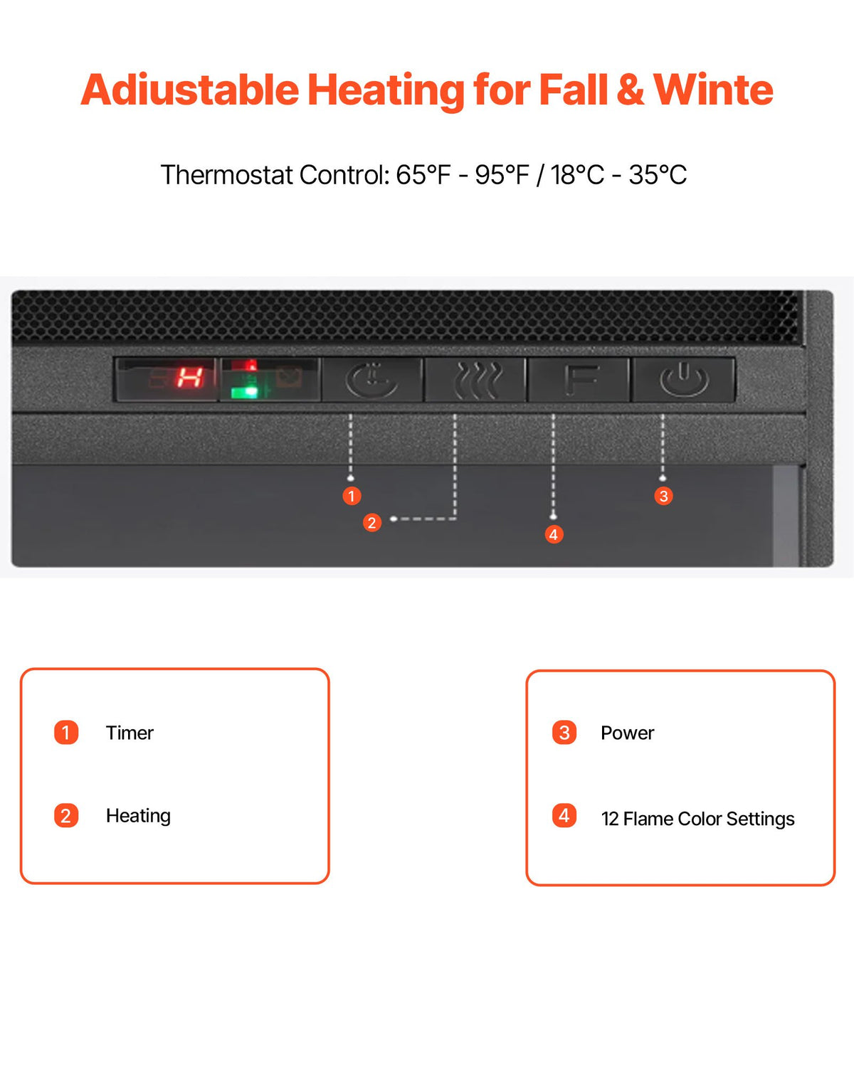 VEVOR 75 inch Freestanding Fireplaces, 1500W 5120BTU Fake Electric Fireplace Stove Heater with Mantel, Overheating Protection, Adjustable Flames,Timer, Remote, for Living Room,Bedroom,White - FZBL75INCHBSYOXBL001V1 - view 6