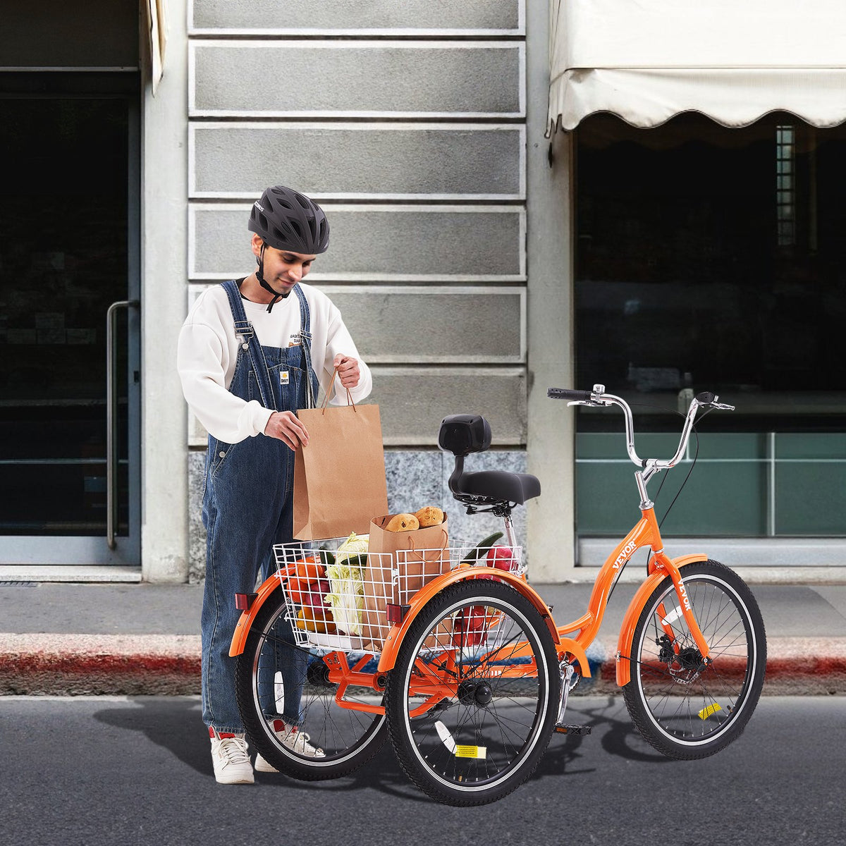 VEVOR Adult Tricycles Bike, 24 Inch Three-Wheeled Bicycles, 3 Wheel Bikes Trikes, Aluminum Alloy Cruiser Bike with Basket & Adjustable Seat, Picnic Shopping Tricycles for Seniors, Women, Men (Orange) - FZDKRLSLCLHJ6I9DDV0 - view 9