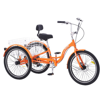 VEVOR Adult Tricycles Bike, 24 Inch Three-Wheeled Bicycles, 3 Wheel Bikes Trikes, Aluminum Alloy Cruiser Bike with Basket & Adjustable Seat, Picnic Shopping Tricycles for Seniors, Women, Men (Orange) - FZDKRLSLCLHJ6I9DDV0 - view 10