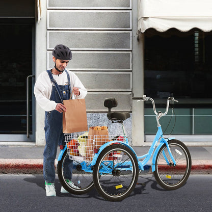 VEVOR Adult Tricycles Bike, 24 Inch Three-Wheeled Bicycles, 3 Wheel Bikes Trikes, Carbon Steel Cruiser Bike with Basket & Adjustable Seat, Picnic Shopping Tricycles for Seniors, Women, Men (Blue) - FZDKRLSLCTG21NR63V0 - view 9