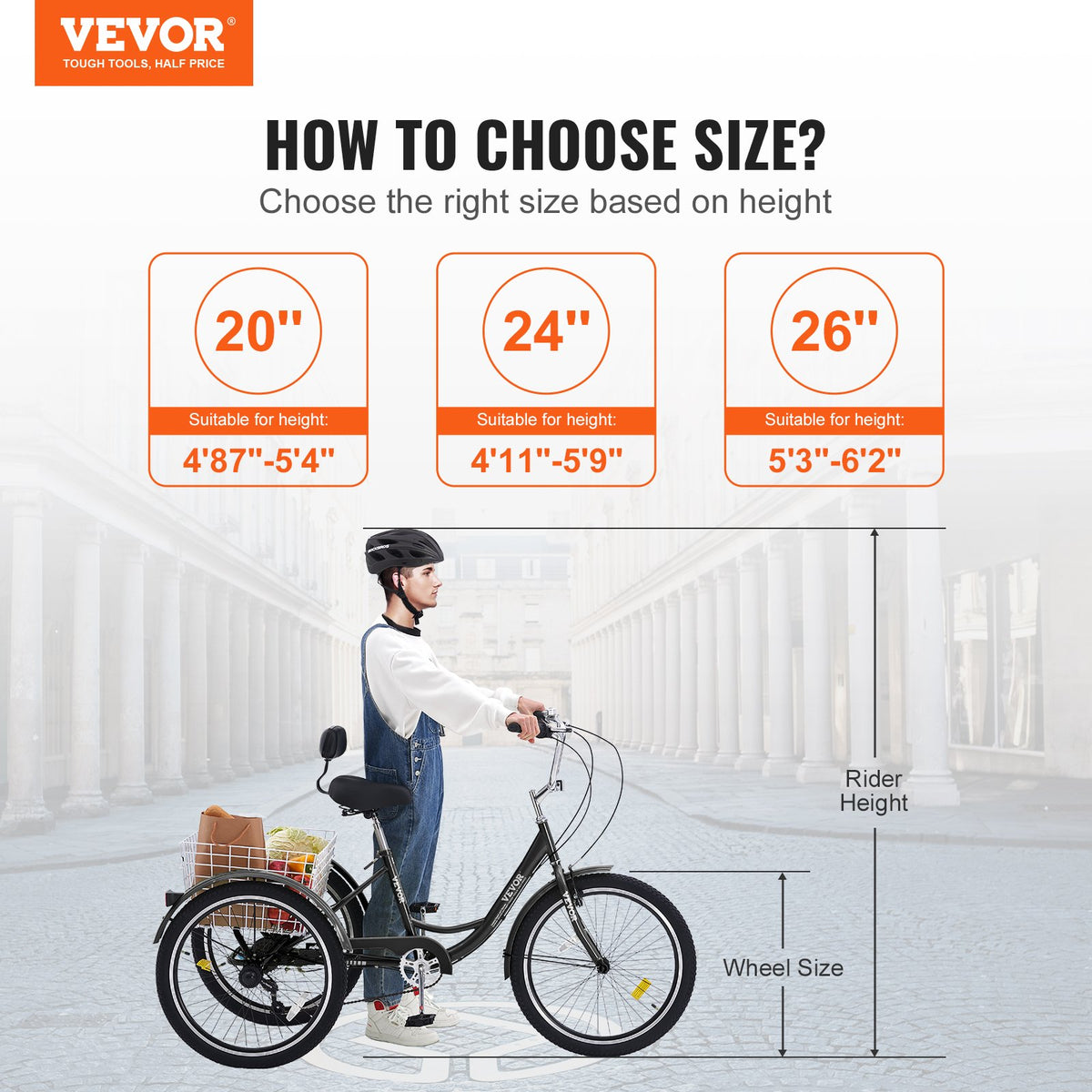 VEVOR Adult Tricycles Bike, 7 Speed Adult Trikes, 24 Inch Three-Wheeled Bicycles, Carbon Steel Cruiser Bike with Basket and Adjustable Seat, Picnic Shopping Tricycles for Seniors, Women, Men  (Black) - FZDKRLSLCTG2M4EUDV0 - view 3