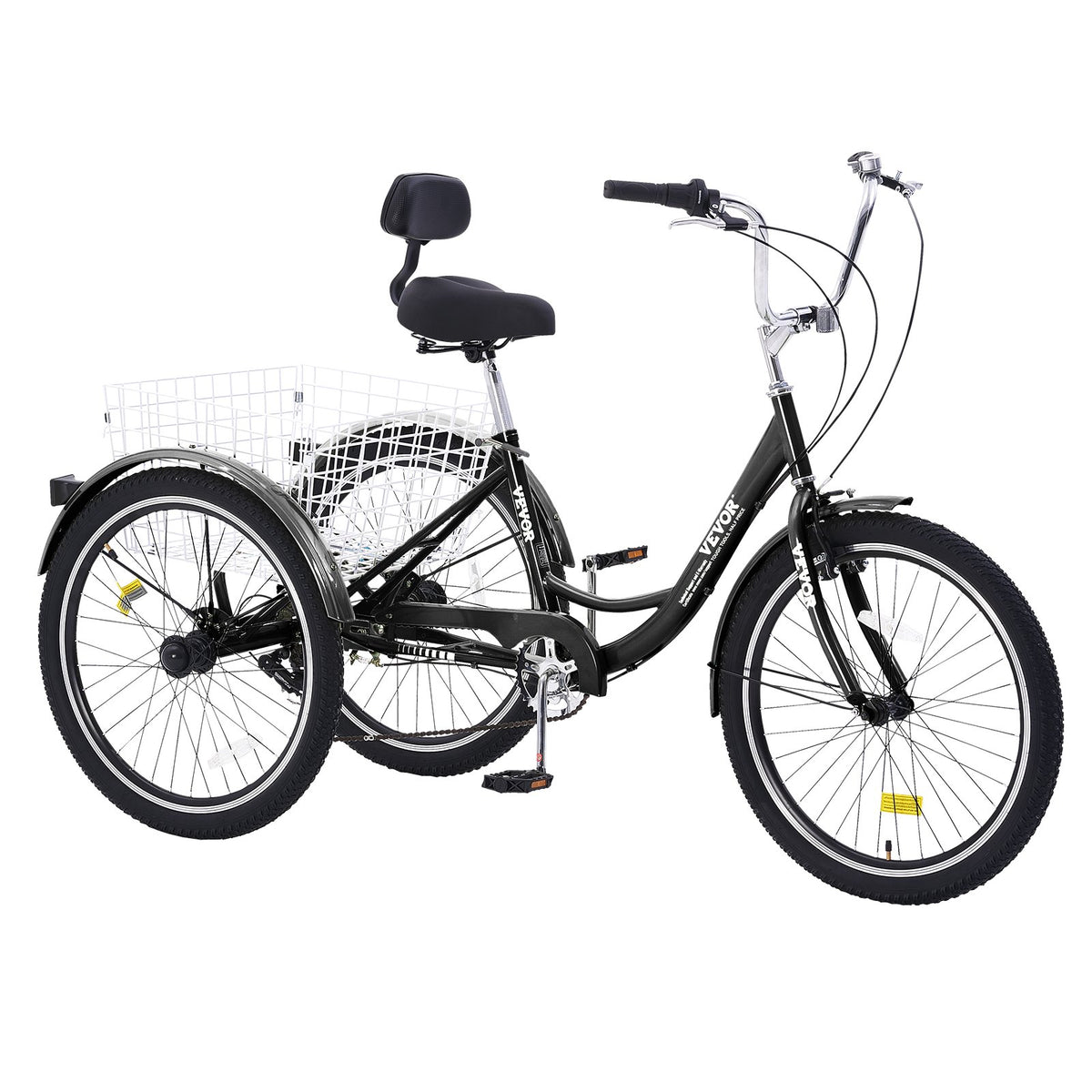 VEVOR Adult Tricycles Bike, 7 Speed Adult Trikes, 24 Inch Three-Wheeled Bicycles, Carbon Steel Cruiser Bike with Basket and Adjustable Seat, Picnic Shopping Tricycles for Seniors, Women, Men  (Black) - FZDKRLSLCTG2M4EUDV0 - view 10