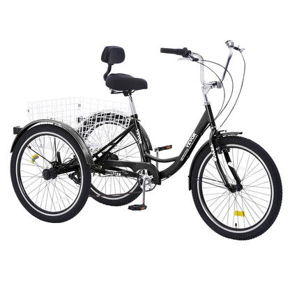 VEVOR Adult Tricycles Bike, 7 Speed Adult Trikes, 24 Inch Three-Wheeled Bicycles, Carbon Steel Cruiser Bike with Basket and Adjustable Seat, Picnic Shopping Tricycles for Seniors, Women, Men  (Black) - FZDKRLSLCTG2M4EUDV0 - view 10