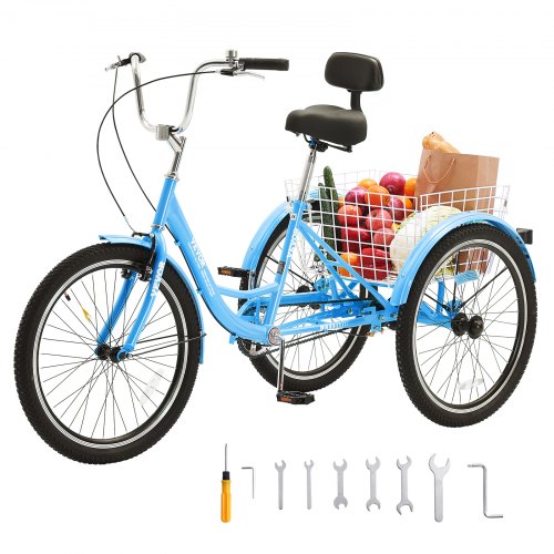VEVOR Adult Tricycles Bike, 26 Inch Three-Wheeled Bicycles, 3 Wheel Bikes Trikes, Carbon Steel Cruiser Bike with Basket & Adjustable Seat, Picnic Shopping Tricycles for Seniors, Women, Men (Blue) - FZDKRLSLCTG2OI2Y7V0 - view 2