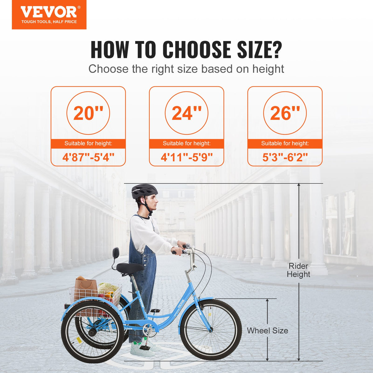 VEVOR Adult Tricycles Bike, 26 Inch Three-Wheeled Bicycles, 3 Wheel Bikes Trikes, Carbon Steel Cruiser Bike with Basket & Adjustable Seat, Picnic Shopping Tricycles for Seniors, Women, Men (Blue) - FZDKRLSLCTG2OI2Y7V0 - view 3