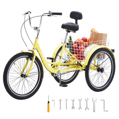 VEVOR Adult Tricycles Bike, 20 Inch Three-Wheeled Bicycles, 3 Wheel Bikes Trikes, Carbon Steel Cruiser Bike with Basket & Adjustable Seat, Picnic Shopping Tricycles for Seniors, Women, Men (Yellow) - FZDKRLSLCTG2YK8RYV0 - view 2