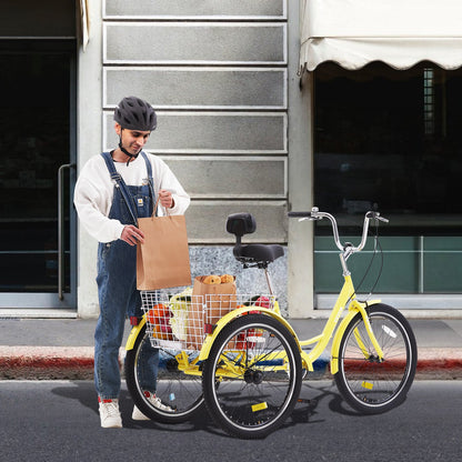VEVOR Adult Tricycles Bike, 20 Inch Three-Wheeled Bicycles, 3 Wheel Bikes Trikes, Carbon Steel Cruiser Bike with Basket & Adjustable Seat, Picnic Shopping Tricycles for Seniors, Women, Men (Yellow) - FZDKRLSLCTG2YK8RYV0 - view 9