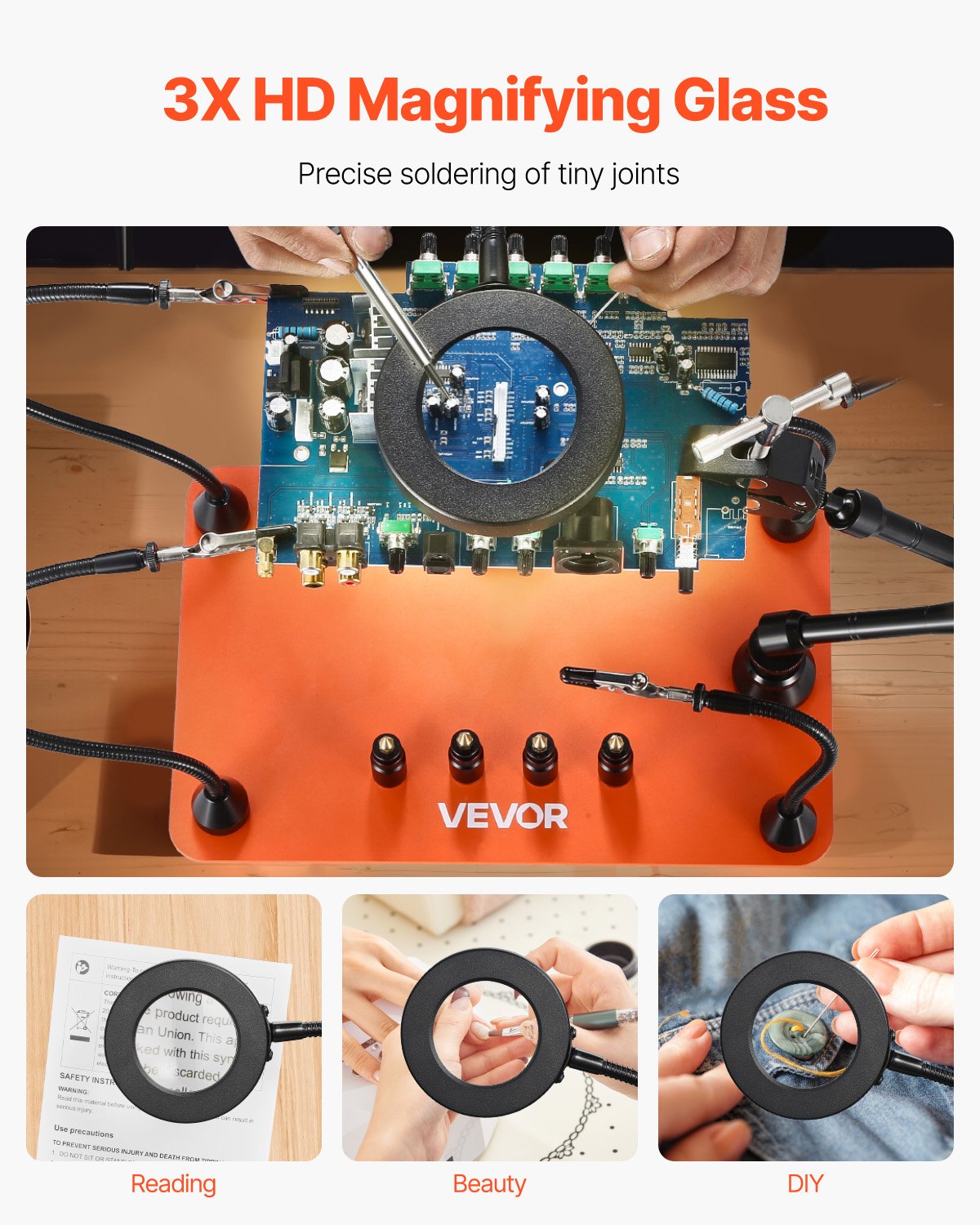 VEVOR Magnetic Helping Hands Soldering Station, Third Hand Soldering Tool with 3X LED Magnifying Lamp, 4 PCB Holders & 360 Hot Air Gun Holder, Heavy-Duty Base Station for Electronic Repair Craft Hobby - FZSHJZ4GFZS454WT2001V9 - view 3