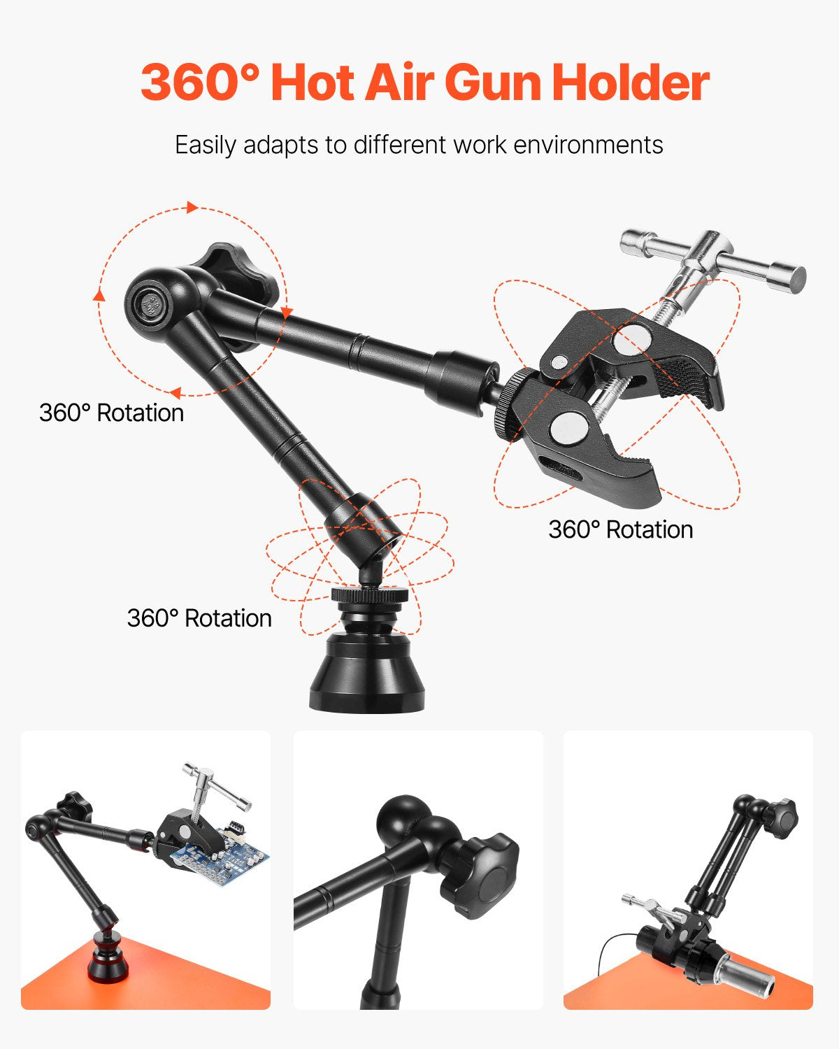 VEVOR Magnetic Helping Hands Soldering Station, Third Hand Soldering Tool with 3X LED Magnifying Lamp, 4 PCB Holders & 360 Hot Air Gun Holder, Heavy-Duty Base Station for Electronic Repair Craft Hobby - FZSHJZ4GFZS454WT2001V9 - view 4