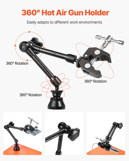 VEVOR Magnetic Helping Hands Soldering Station, Third Hand Soldering Tool with 3X LED Magnifying Lamp, 4 PCB Holders & 360 Hot Air Gun Holder, Heavy-Duty Base Station for Electronic Repair Craft Hobby - FZSHJZ4GFZS454WT2001V9 - view 4
