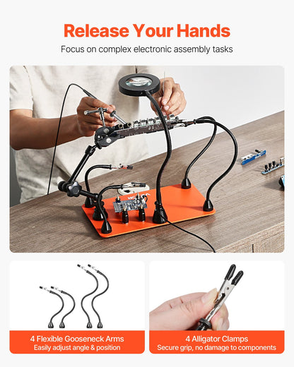 VEVOR Magnetic Helping Hands Soldering Station, Third Hand Soldering Tool with 3X LED Magnifying Lamp, 4 PCB Holders & 360 Hot Air Gun Holder, Heavy-Duty Base Station for Electronic Repair Craft Hobby - FZSHJZ4GFZS454WT2001V9 - view 6