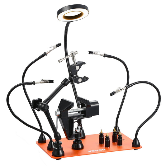 VEVOR Magnetic Helping Hands Soldering Station, 4 Arms Third Hand Tool, with Vise, 3X LED Magnifying Lamp, 4 PCB Holder & 360 Hot Air Gun Holder, Soldering Helper for Electronic Repair Craft Hobby DIY - FZSHJZ4GFZS4A02P8001V9 - view 1