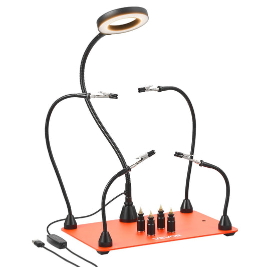 VEVOR Magnetic Helping Hands Soldering Station, 4 Flexible Arms Third Hand Soldering Tool, with 3X LED Magnifying Lamp, 4 PCB  Pillar Holder & Heavy-Duty Base, Electronic Repair Craft Hobby DIY - FZSHJZ4GFZS4APD39001V9 - view 1