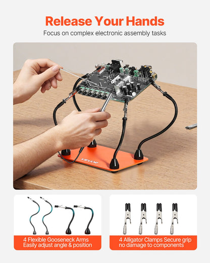 VEVOR Magnetic Helping Hands Soldering Station, 4 Flexible Arms Third Hand Tool, with 6 PCB Pillar Holders & 360 Hot Air Gun Holder, Heavy-Duty Base Soldering Helper for Electronic Repair Craft - FZSHJZ4GFZS6OVDII001V0 - view 4