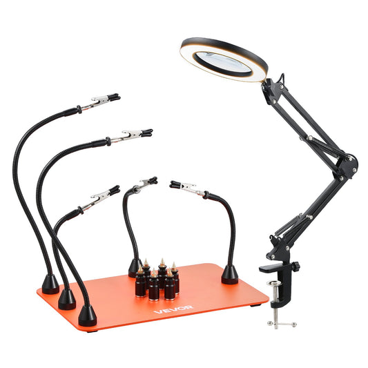 VEVOR Magnetic Helping Hands Soldering Station, 2-In-1 Third Hand Soldering Tool - 3X LED Magnifying Lamp & 5 Flexible Arms, 6 PCB Holders, Heavy-Duty Base Station for Electronic Repair Craft Hobby - FZSHJZ5GFZS66QYKI001V9 - view 1