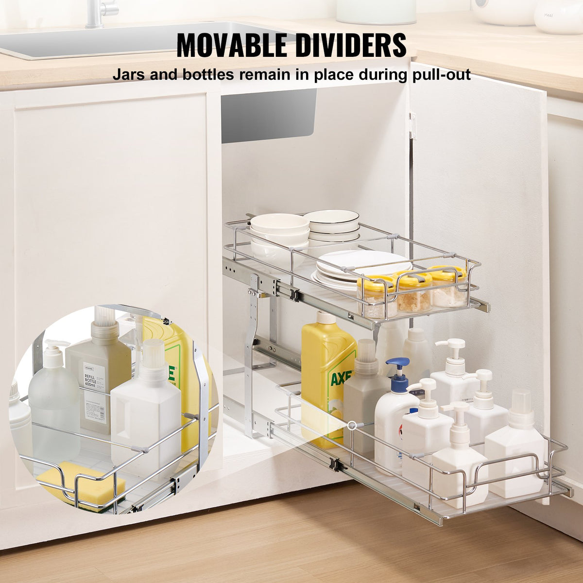 VEVOR 12"Wx21"Dx15"H Pull Out Cabinet Organizer, Heavy Duty Slide Out Pantry Shelves, Steel Roll Out Drawers, Sliding Drawer Storage for Home Under Sink, 13.5"Wx22"Dx18"H Install Size for Cabinet - FZSLLDGGEC12VMAA1V0 - view 4