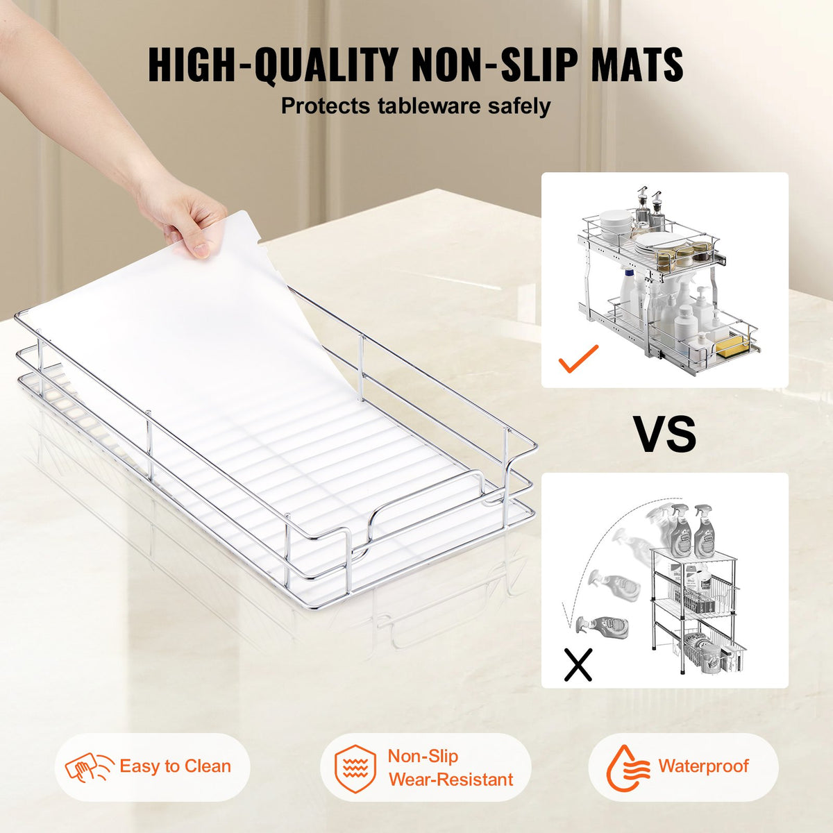 VEVOR 12"Wx21"Dx15"H Pull Out Cabinet Organizer, Heavy Duty Slide Out Pantry Shelves, Steel Roll Out Drawers, Sliding Drawer Storage for Home Under Sink, 13.5"Wx22"Dx18"H Install Size for Cabinet - FZSLLDGGEC12VMAA1V0 - view 5