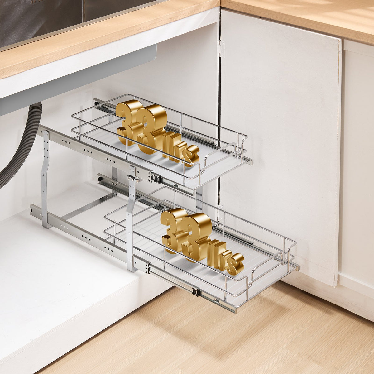 VEVOR 12"Wx21"Dx15"H Pull Out Cabinet Organizer, Heavy Duty Slide Out Pantry Shelves, Steel Roll Out Drawers, Sliding Drawer Storage for Home Under Sink, 13.5"Wx22"Dx18"H Install Size for Cabinet - FZSLLDGGEC12VMAA1V0 - view 8