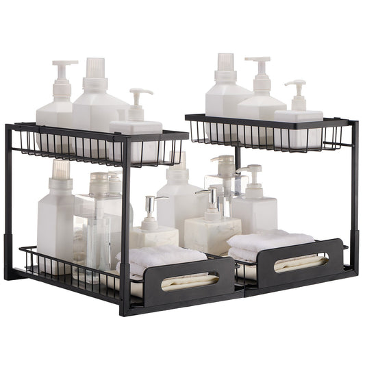 VEVOR 2 Tier Pull Out Cabinet Organizer(10.7"W x 14.2"D ), Under Sink Organizer and Storage, Slide Out Drawer Cabinet Organizer, Wire Basket Shelf, 25.5"Wx15.5"Dx13"H Install Size for Cabinet (2 Pack) - FZSLLTGPFECS5ERAHV0 - view 1