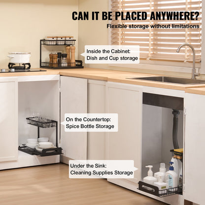 VEVOR 2 Tier Pull Out Cabinet Organizer(10.7"W x 14.2"D ), Under Sink Organizer and Storage, Slide Out Drawer Cabinet Organizer, Wire Basket Sliding Shelf, 12.5"Wx15.5"Dx13"H Install Size for Cabinet - FZSLLTGPFECSRVFBHV0 - view 4