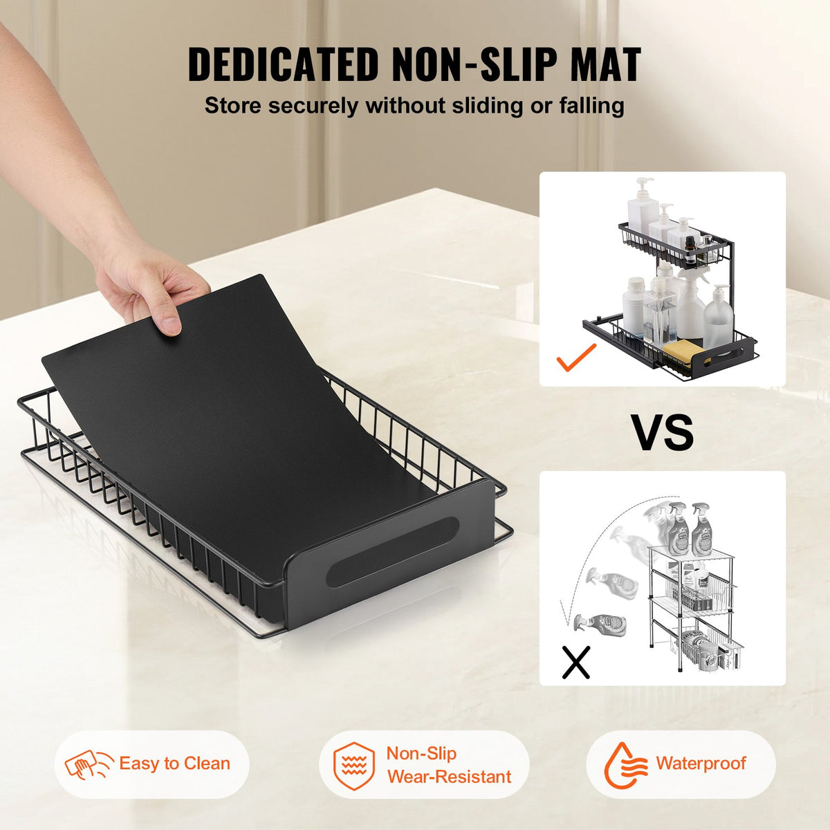 VEVOR 2 Tier Pull Out Cabinet Organizer(10.7"W x 14.2"D ), Under Sink Organizer and Storage, Slide Out Drawer Cabinet Organizer, Wire Basket Sliding Shelf, 12.5"Wx15.5"Dx13"H Install Size for Cabinet - FZSLLTGPFECSRVFBHV0 - view 5