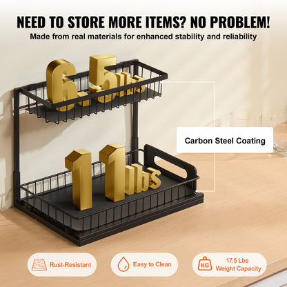 VEVOR 2 Tier Pull Out Cabinet Organizer(10.7"W x 14.2"D ), Under Sink Organizer and Storage, Slide Out Drawer Cabinet Organizer, Wire Basket Sliding Shelf, 12.5"Wx15.5"Dx13"H Install Size for Cabinet - FZSLLTGPFECSRVFBHV0 - view 6