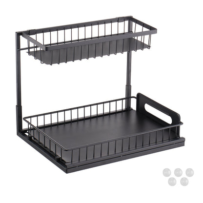 VEVOR 2 Tier Pull Out Cabinet Organizer(10.7"W x 14.2"D ), Under Sink Organizer and Storage, Slide Out Drawer Cabinet Organizer, Wire Basket Sliding Shelf, 12.5"Wx15.5"Dx13"H Install Size for Cabinet - FZSLLTGPFECSRVFBHV0 - view 10