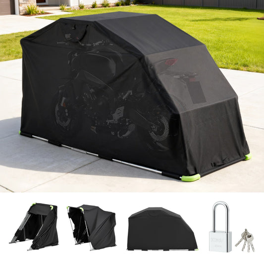 VEVOR Motorcycle Storage Shelter with Security Lock, 600D Oxford Flip-Up Garage Tent, Heavy-Duty All-Weather Motorcycle Cover with Ventilation Windows, 110 x 43 x 63 in Outdoor Vehicle Shelter, Black - FZSMTCPDH000RAVKR001V0 - view 1
