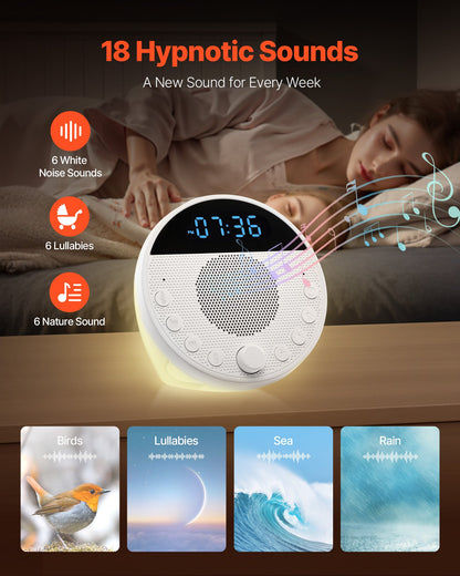VEVOR Sound Machine, 18 Soothing Sleep Sounds and 7-Color Night Light, 5-in-1 White Noise Sound Machine with Dual Alarms, Auto-Off Timer and Memory Function, for Baby, Adults, Home, Office & Travel - FZSMYSLTMS18LRCKTV9 - view 3