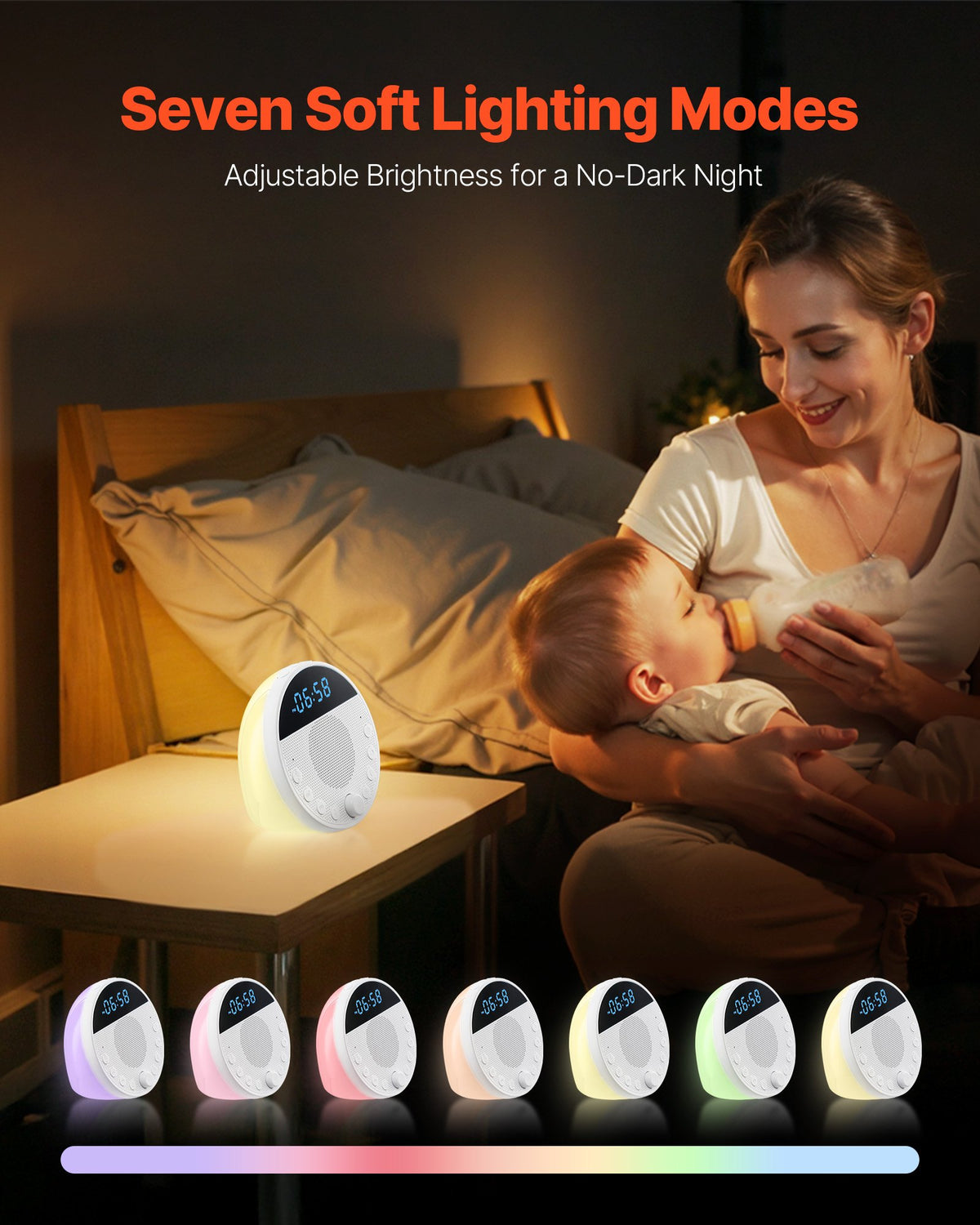VEVOR Sound Machine, 18 Soothing Sleep Sounds, 7-Color Night Light, 6-in-1 White Noise Sound Machine with Dual Alarms, APP, Auto-Off Timer and Memory Function, for Baby, Adults, Home, Office & Travel - FZSMYSLTMS18SZ8ERV9 - view 4
