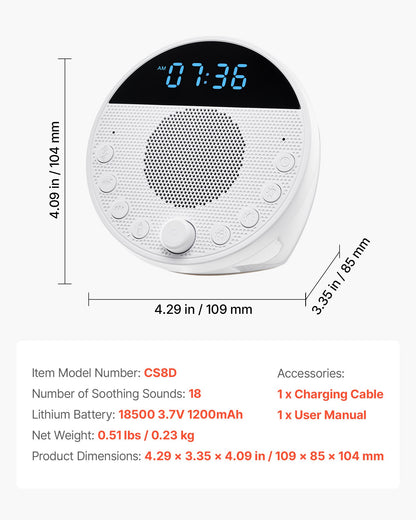 VEVOR Sound Machine, 18 Soothing Sleep Sounds, 7-Color Night Light, 6-in-1 White Noise Sound Machine with Dual Alarms, APP, Auto-Off Timer and Memory Function, for Baby, Adults, Home, Office & Travel - FZSMYSLTMS18SZ8ERV9 - view 8