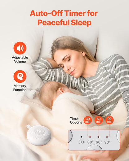 VEVOR Sound Machine, 30 Soothing Sleep Sounds, 3-in-1 Portable and Hangable White Noise Sound Machine with Auto-Off Timer, Soft Ring Light and Memory Function, for Baby, Adults, Home, Office & Travel - FZSMYSLTMS30RMZBQV9 - view 6