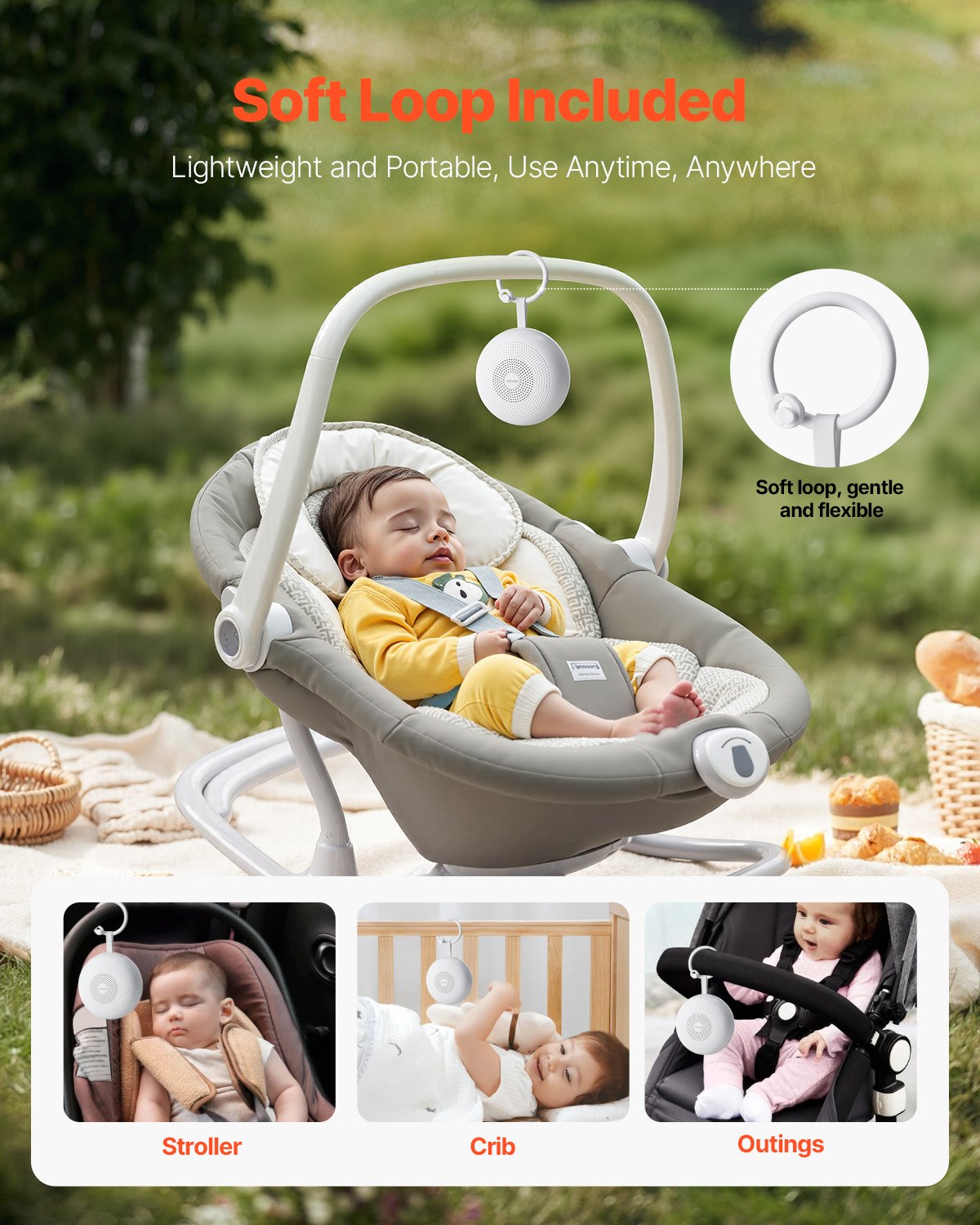VEVOR Sound Machine, 30 Soothing Sleep Sounds, 3-in-1 Portable and Hangable White Noise Sound Machine with Auto-Off Timer, Soft Ring Light and Memory Function, for Baby, Adults, Home, Office & Travel - FZSMYSLTMS30RMZBQV9 - view 7