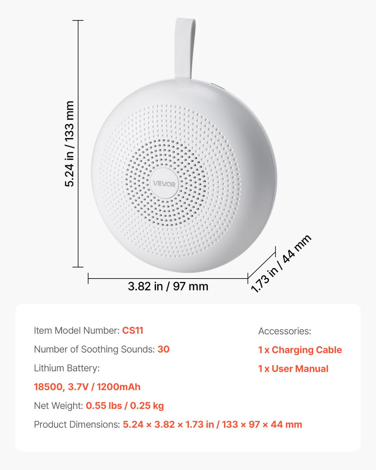 VEVOR Sound Machine, 30 Soothing Sleep Sounds, 3-in-1 Portable and Hangable White Noise Sound Machine with Auto-Off Timer, Soft Ring Light and Memory Function, for Baby, Adults, Home, Office & Travel - FZSMYSLTMS30RMZBQV9 - view 8