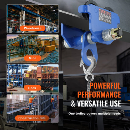 VEVOR Manual Trolley, 6600 lbs/3 Ton Load Capacity, Push Beam Trolley with Dual Wheels, Adjustable for I-Beam Flange Width 2.5" to 7", Heavy Duty Alloy Steel Garage Hoist for Straight Curved I Beam - FZSTXCHJ3T257FJ6MV0 - view 7