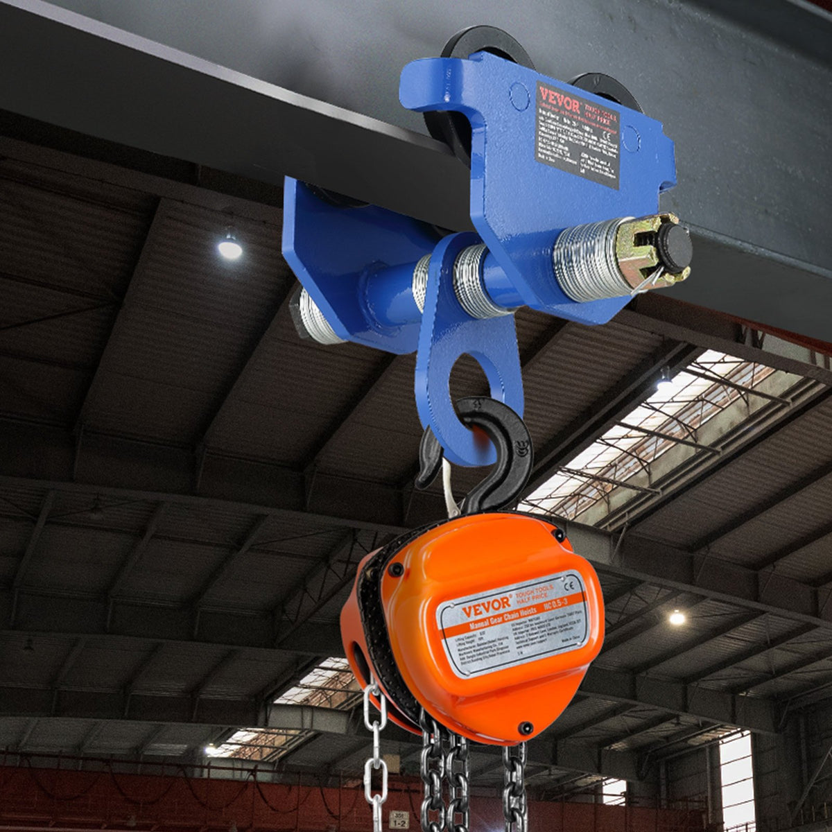 VEVOR Manual Trolley, 6600 lbs/3 Ton Load Capacity, Push Beam Trolley with Dual Wheels, Adjustable for I-Beam Flange Width 2.5" to 7", Heavy Duty Alloy Steel Garage Hoist for Straight Curved I Beam - FZSTXCHJ3T257FJ6MV0 - view 9