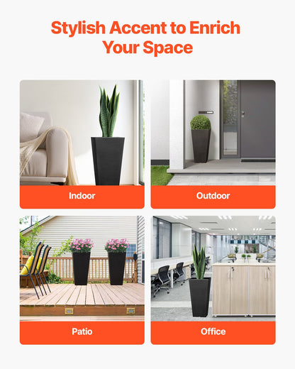 VEVOR Set of 2 Tall Outdoor Planters 22inch, Large Planters For Outdoor Indoor Plants, Black Tapered Square Front Porch Planters Flower Tree Plant Pots with Modern Design and Built-in Drainage - FZXHS22YCBDTHZU9MV0 - view 6