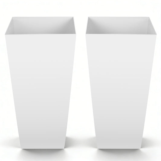 VEVOR Tall Planters Set of 2, 26 Inch Large Outdoor Taper Planters for Outdoor Indoor Plants, Front Porch Plastic Modern Flower Pots with Casters, Inner Pot & Drainage Holes for Patio, Garden, White - FZXZSHPBS2PC1GSFO001V0 - view 1
