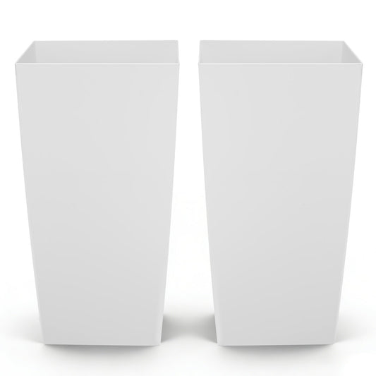 VEVOR Tall Planters Set of 2, 30 Inch Large Outdoor Taper Planters for Outdoor Indoor Plants, Front Porch Plastic Modern Flower Pots with Casters, Inner Pot & Drainage Holes for Patio, Garden, White - FZXZSHPBS2PC33CA2001V0 - view 1