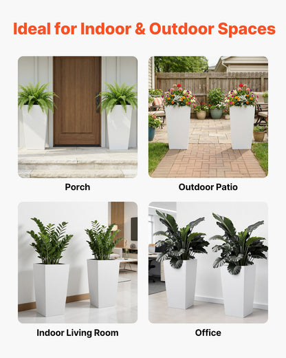 VEVOR Tall Planters Set of 2, 30 Inch Large Outdoor Taper Planters for Outdoor Indoor Plants, Front Porch Plastic Modern Flower Pots with Casters, Inner Pot & Drainage Holes for Patio, Garden, White - FZXZSHPBS2PC33CA2001V0 - view 7
