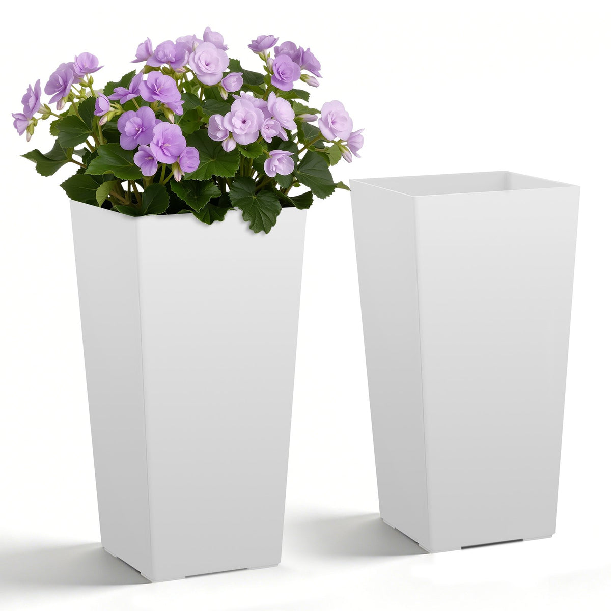 VEVOR Tall Planters Set of 2, 22 Inch Large Outdoor Taper Planters for Outdoor Indoor Plants, Front Porch Plastic Modern Flower Pots with Casters, Inner Pot & Drainage Holes for Patio, Garden, White - FZXZSHPBS2PCSBL1Q001V0 - view 1