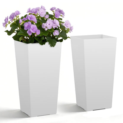VEVOR Tall Planters Set of 2, 22 Inch Large Outdoor Taper Planters for Outdoor Indoor Plants, Front Porch Plastic Modern Flower Pots with Casters, Inner Pot & Drainage Holes for Patio, Garden, White - FZXZSHPBS2PCSBL1Q001V0 - view 1