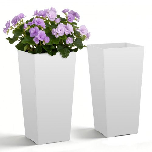 VEVOR Tall Planters Set of 2, 22 Inch Large Outdoor Taper Planters for Outdoor Indoor Plants, Front Porch Plastic Modern Flower Pots with Casters, Inner Pot & Drainage Holes for Patio, Garden, White - FZXZSHPBS2PCSBL1Q001V0 - view 2