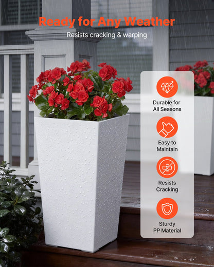 VEVOR Tall Planters Set of 2, 22 Inch Large Outdoor Taper Planters for Outdoor Indoor Plants, Front Porch Plastic Modern Flower Pots with Casters, Inner Pot & Drainage Holes for Patio, Garden, White - FZXZSHPBS2PCSBL1Q001V0 - view 3
