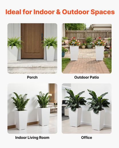 VEVOR Tall Planters Set of 2, 22 Inch Large Outdoor Taper Planters for Outdoor Indoor Plants, Front Porch Plastic Modern Flower Pots with Casters, Inner Pot & Drainage Holes for Patio, Garden, White - FZXZSHPBS2PCSBL1Q001V0 - view 7